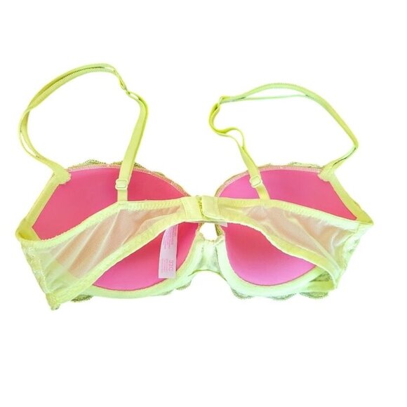 Victoria's Secret PINK Lace Underwire Bra Yellow Lightly Lined Push-Up 32C - Picture 5 of 5